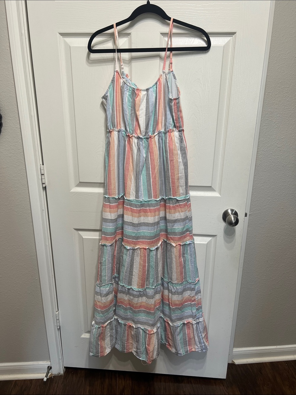 Jessica Simpson Pastel Multicolor Striped Tiered Maxi Dress
